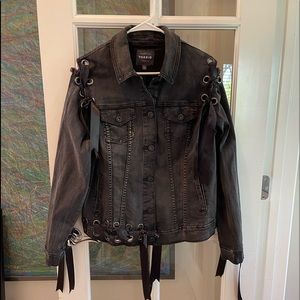Torrid Premium Runway Collection Black Denim Lace Up Jacket Sz1 NWT